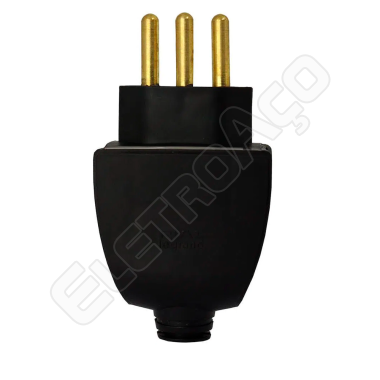 PLUG MACHO 2P+T.TERMOPLASTICO C/COMPON.METALICOS 10A 250V PRETO